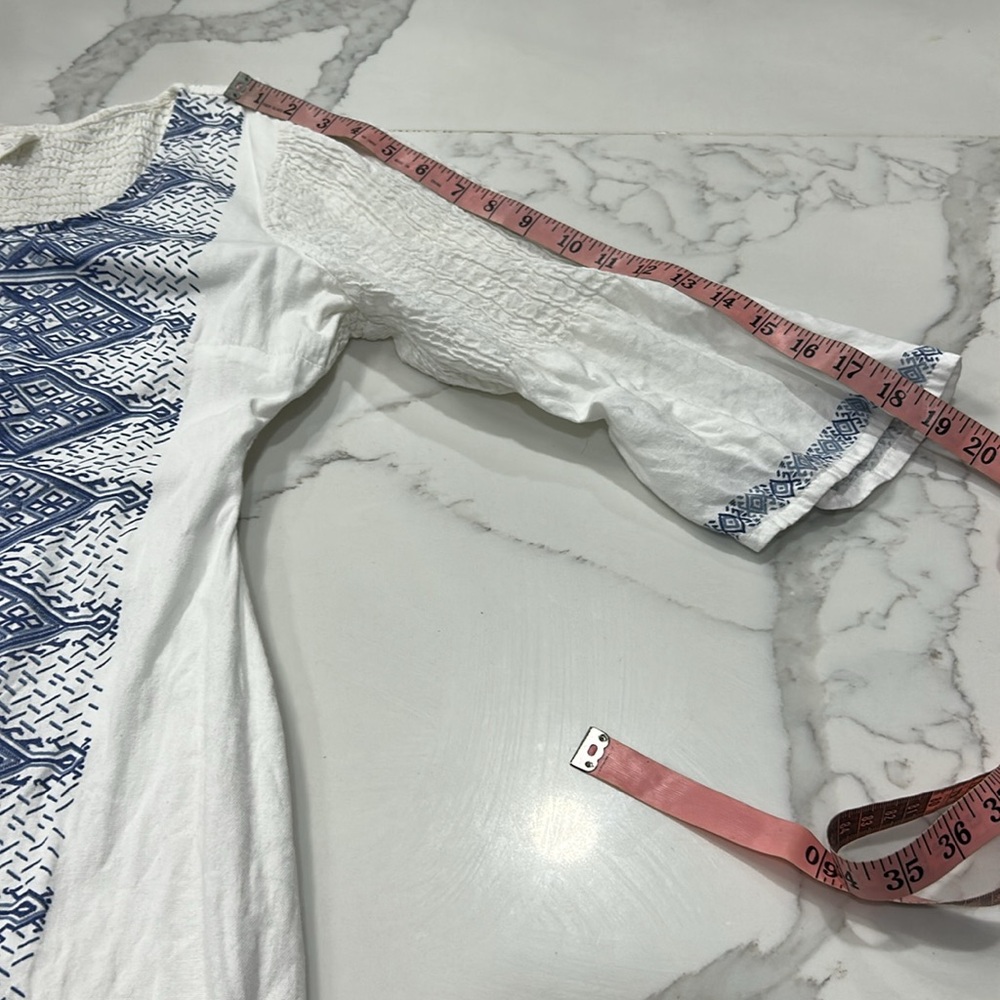 BILLABONG White Cotton Dress/Cover With Blue Design Print. Size L - Picture 13 of 13